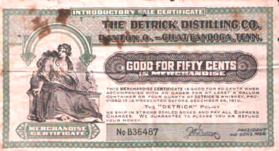 Detrick Distilling Co Merchandise Cert face